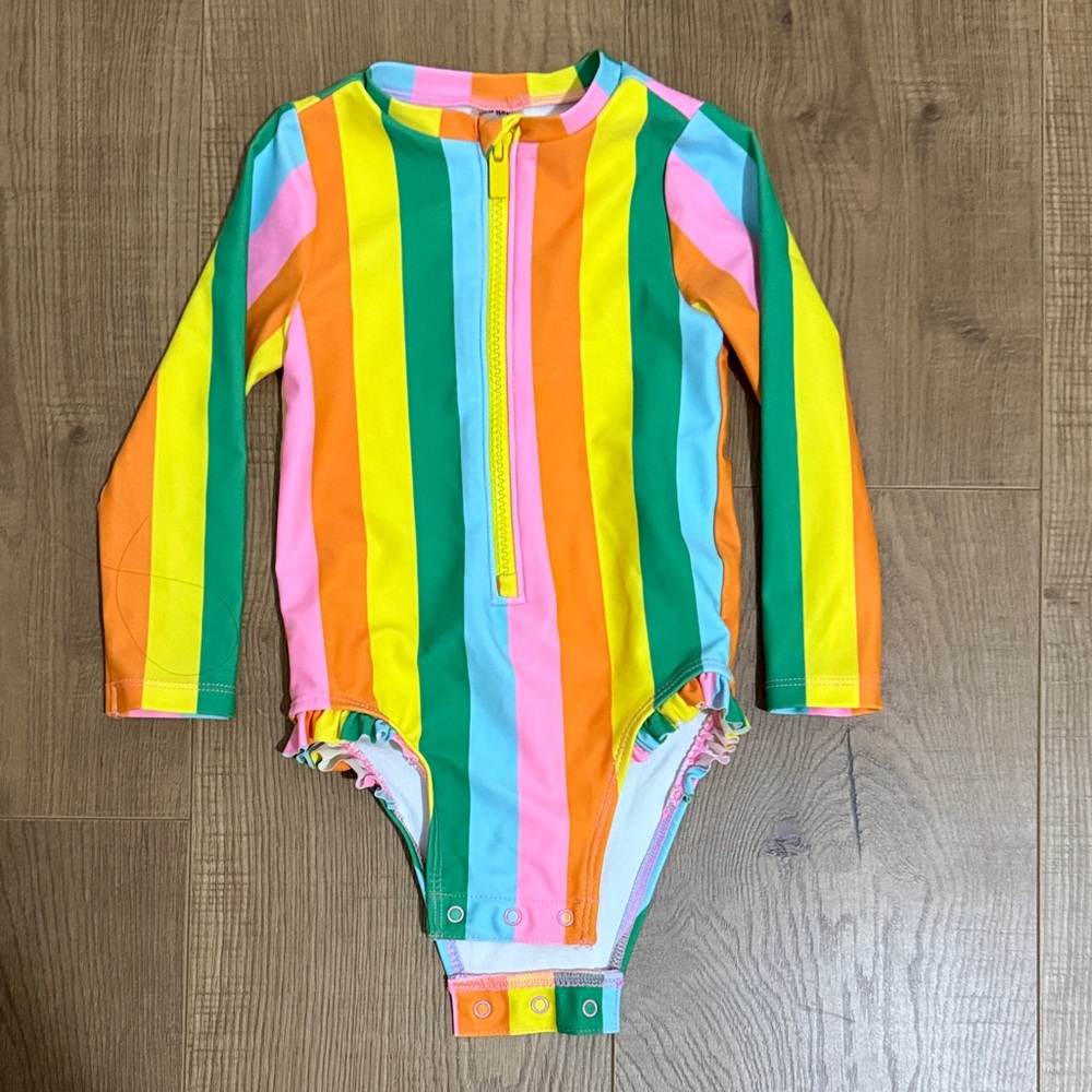 Colorful Girls Kids Striped Long Sleeve Swimsuit